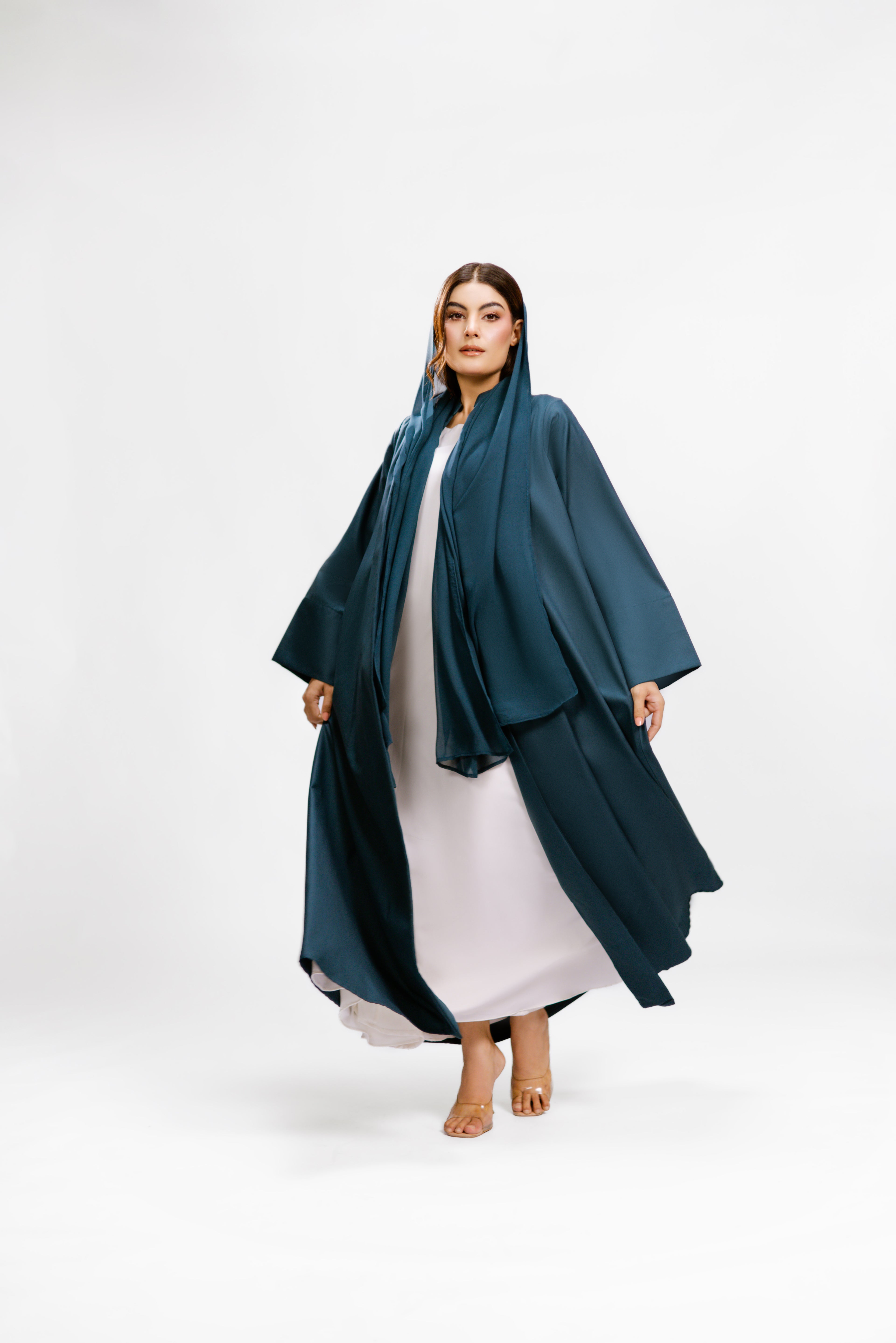 Teal Box Pleated Abaya