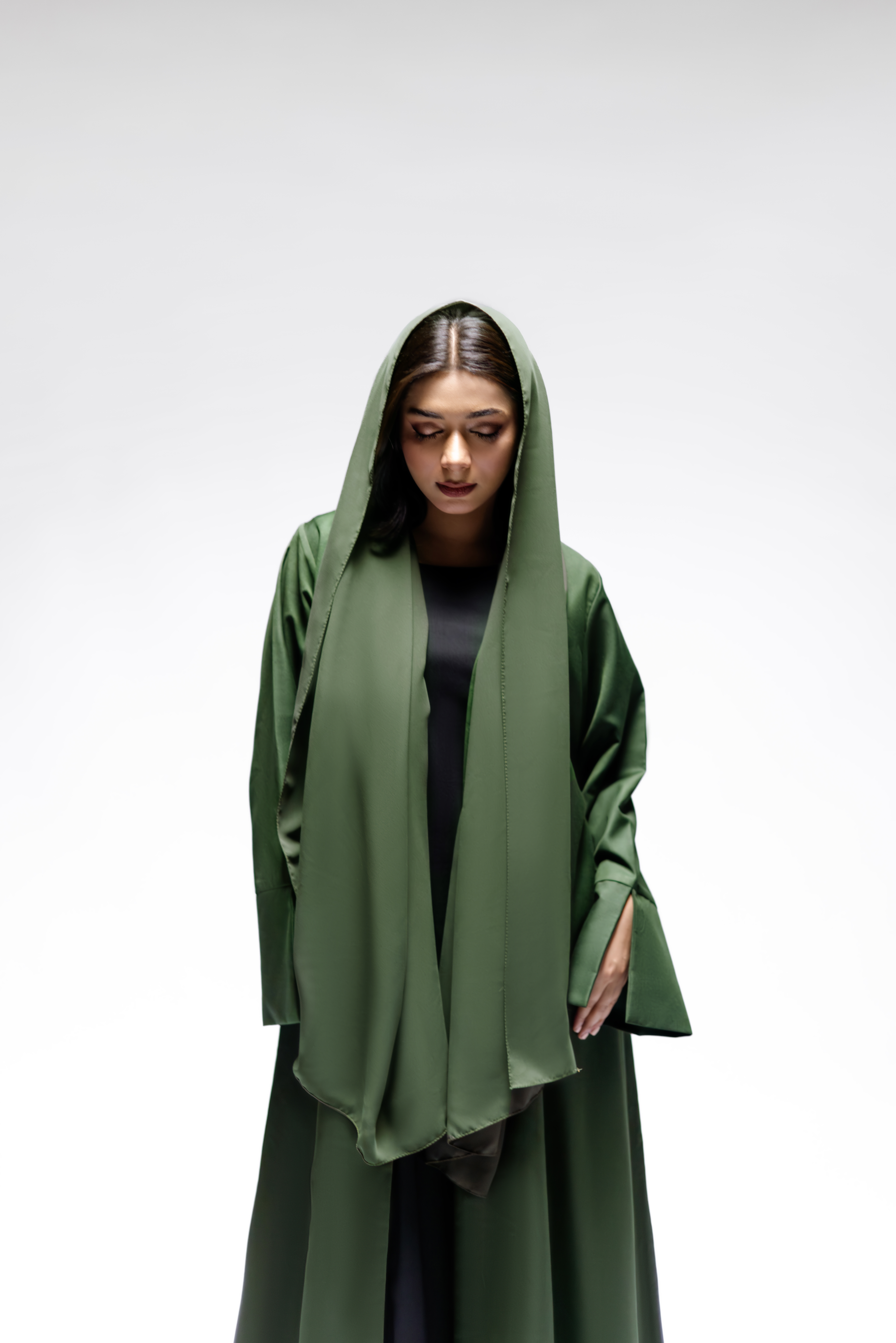 Forest Green Box pleated Abaya