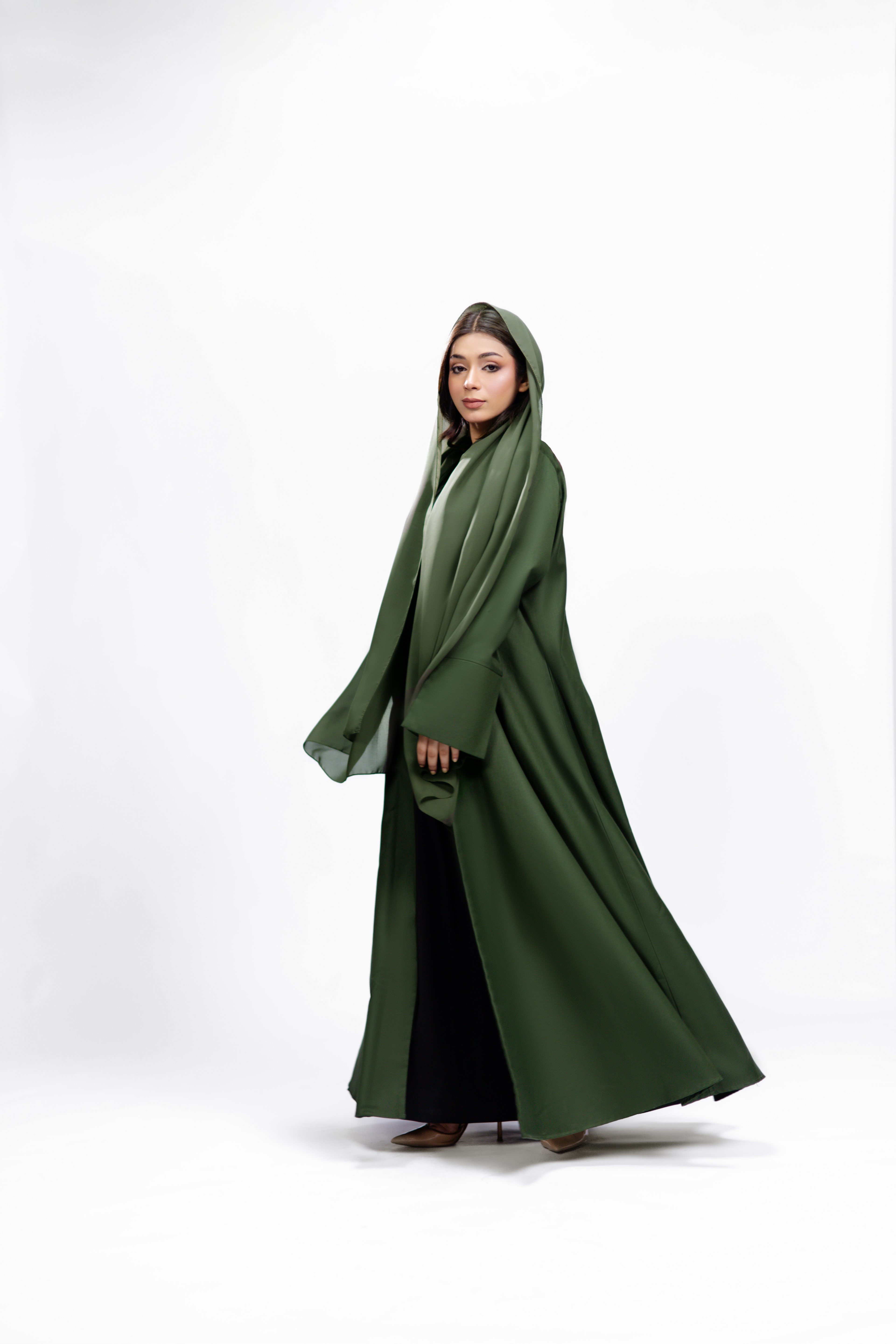 Forest Green Box pleated Abaya